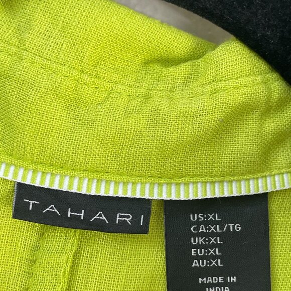 Tahari Womens XL Lime Green Linen Rayon Midi Dress Short Sleeve Pockets Casual - Picture 4 of 10